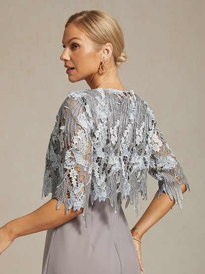 Chic Embroidered Lace Jacket with Rhinestone Button