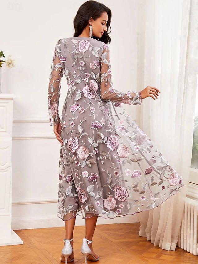 A-line Dress With Embroidered Lace Jacket vvcloth A-line Dress With Embroidered Lace Jacket vvcloth