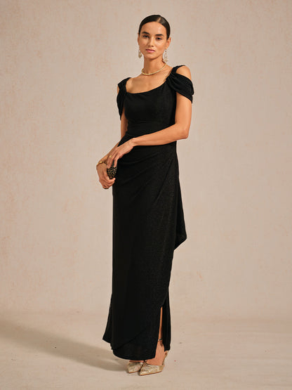 Cold Shoulder Glitter Metallic Knit Dress