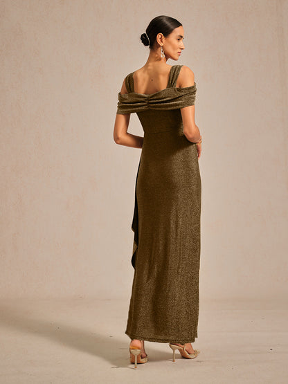 Cold Shoulder Glitter Metallic Knit Dress