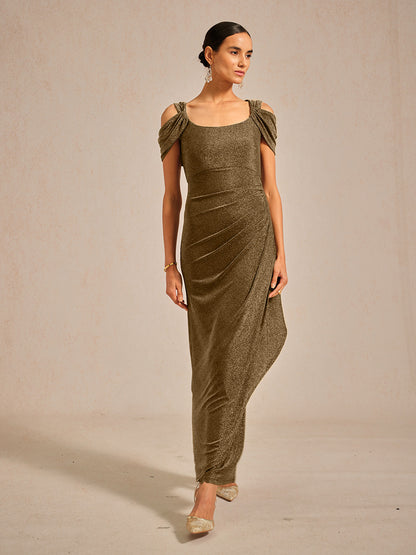 Cold Shoulder Glitter Metallic Knit Dress