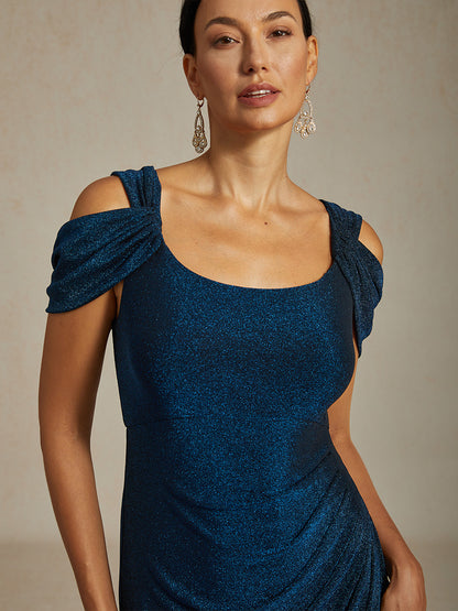 Cold Shoulder Glitter Metallic Knit Dress