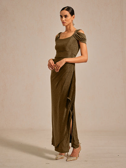 Cold Shoulder Glitter Metallic Knit Dress