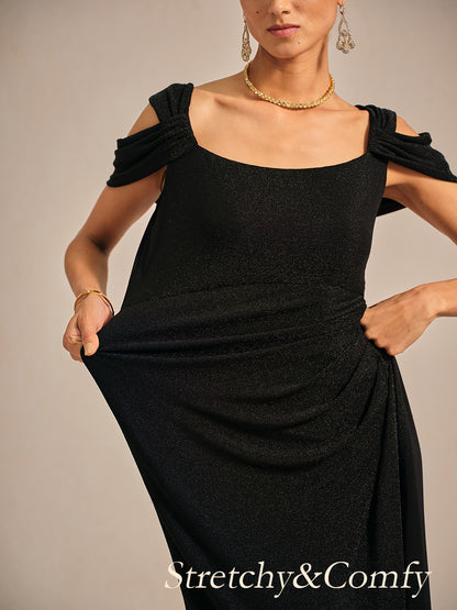 Cold Shoulder Glitter Metallic Knit Dress