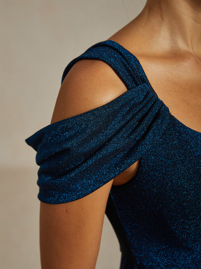 Cold Shoulder Glitter Metallic Knit Dress