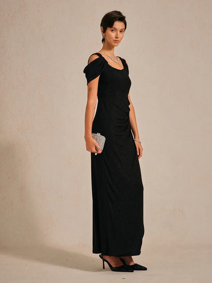 Cold Shoulder Glitter Metallic Knit Dress