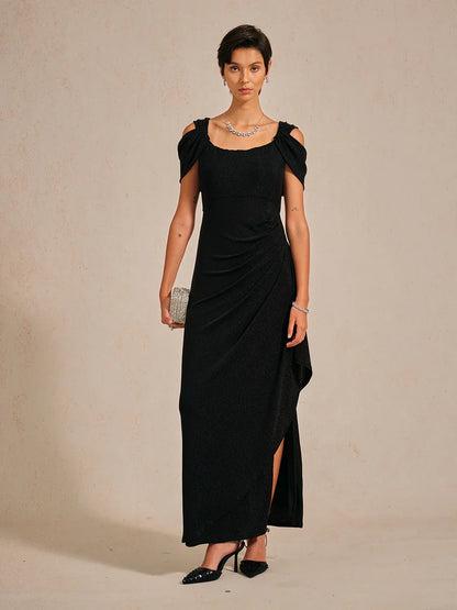 Cold Shoulder Glitter Metallic Knit Dress