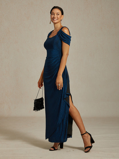 Cold Shoulder Glitter Metallic Knit Dress