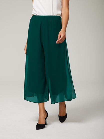 Cropped-Länge Hose mit geradem Bein und Chiffon-Überlagerung mit Beinschlitz