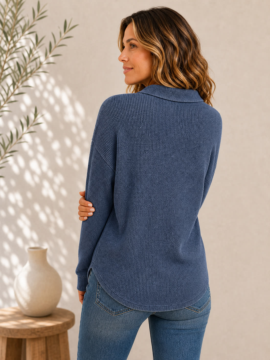 Washed Cotton Waffle Blouse