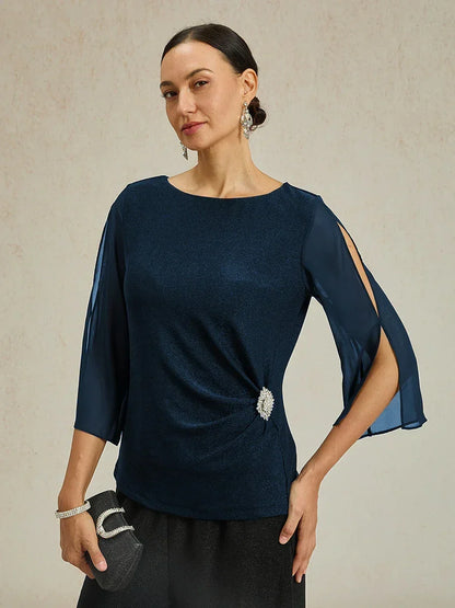 Elegante 3/4-Arm Metallic-Strickbluse