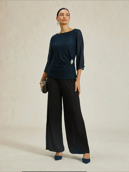 Elegante 3/4-Arm Metallic-Strickbluse