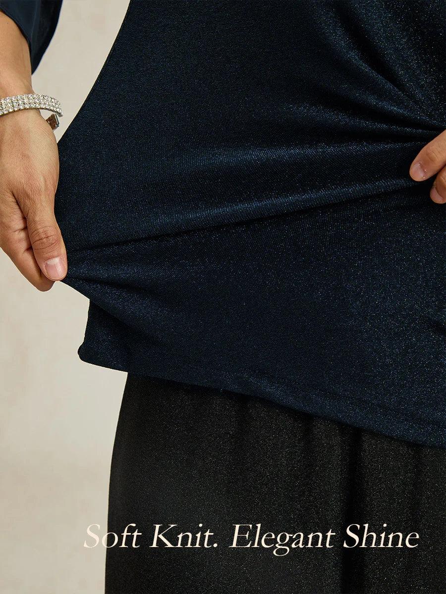 Elegante 3/4-Arm Metallic-Strickbluse