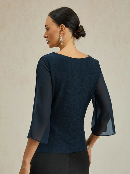 Elegante 3/4-Arm Metallic-Strickbluse