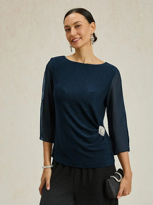 Elegante 3/4-Arm Metallic-Strickbluse