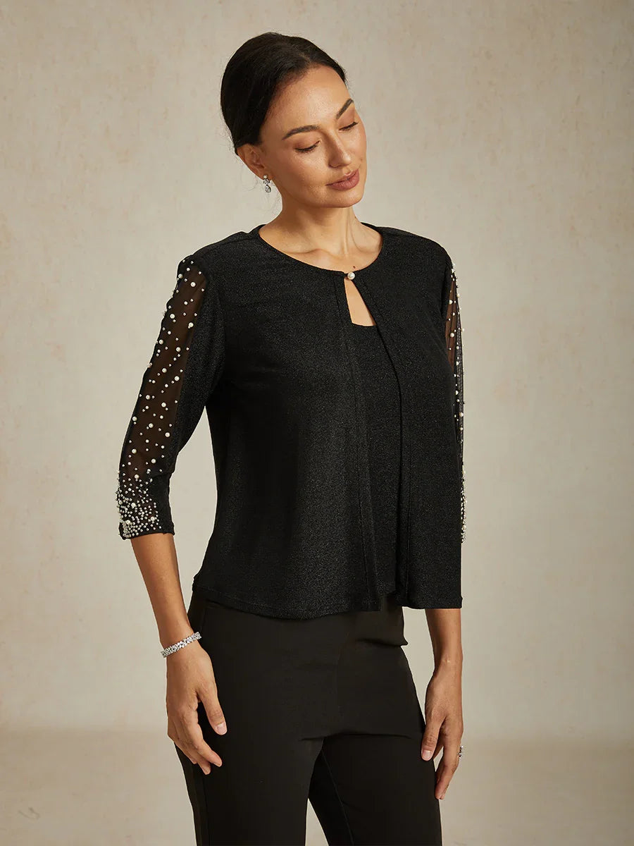 Elegante 3/4-Arm Metallic-Strickbluse
