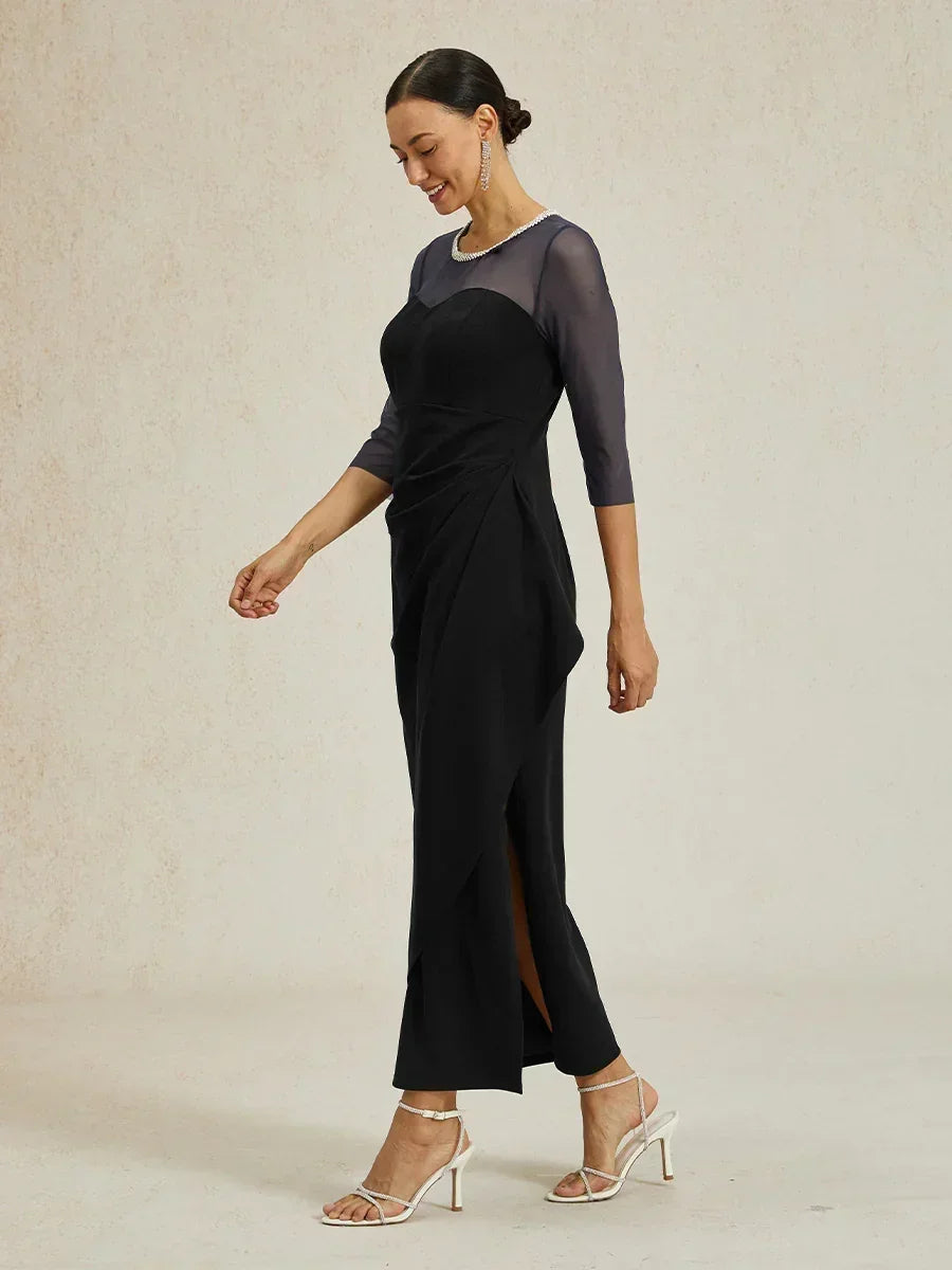 Elegantes formelles Kleid mit Perlenbesetztem Illusions-Ausschnitt