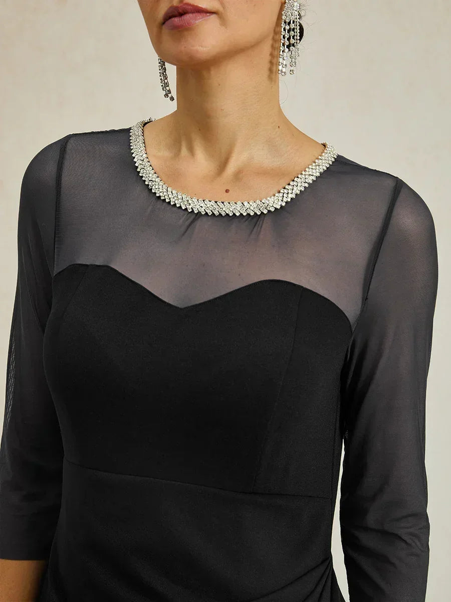 Elegantes formelles Kleid mit Perlenbesetztem Illusions-Ausschnitt