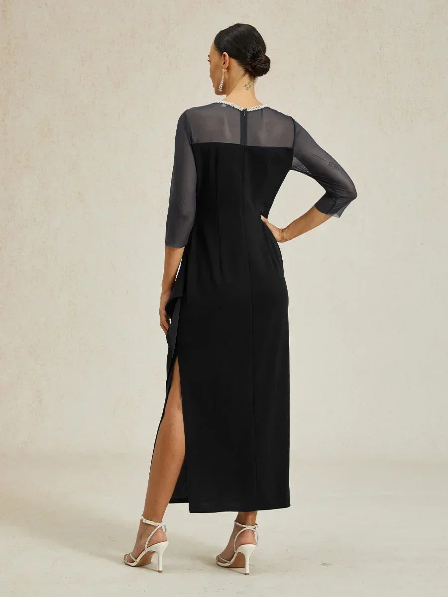 Elegantes formelles Kleid mit Perlenbesetztem Illusions-Ausschnitt