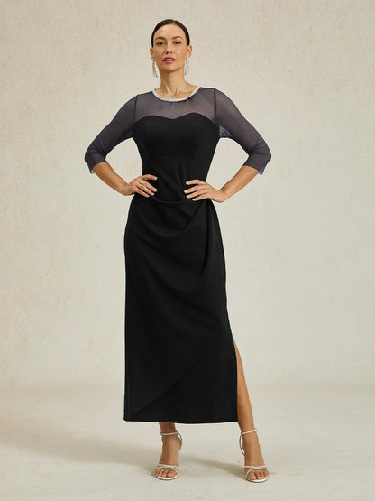 Elegantes formelles Kleid mit Perlenbesetztem Illusions-Ausschnitt