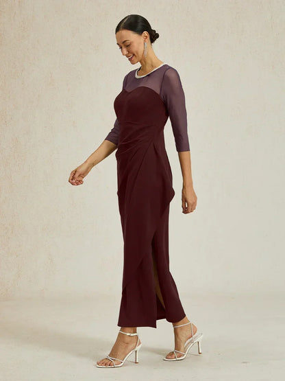Elegantes formelles Kleid mit Perlenbesetztem Illusions-Ausschnitt
