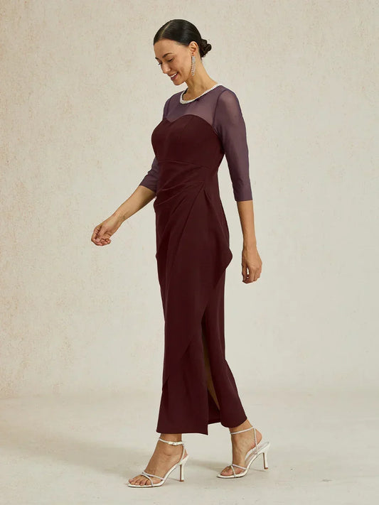 Elegantes formelles Kleid mit Perlenbesetztem Illusions-Ausschnitt