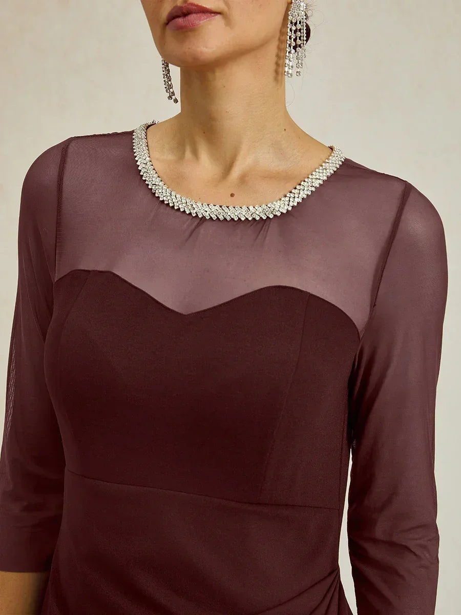 Elegantes formelles Kleid mit Perlenbesetztem Illusions-Ausschnitt