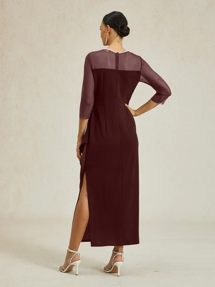 Elegantes formelles Kleid mit Perlenbesetztem Illusions-Ausschnitt