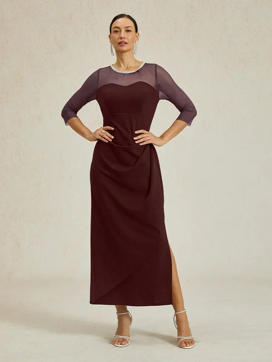 Elegantes formelles Kleid mit Perlenbesetztem Illusions-Ausschnitt