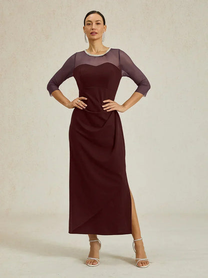 Elegantes formelles Kleid mit Perlenbesetztem Illusions-Ausschnitt