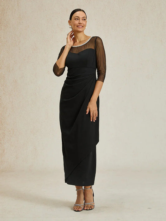 Elegant Beaded Illusion Neckline Sheath Formal Dress