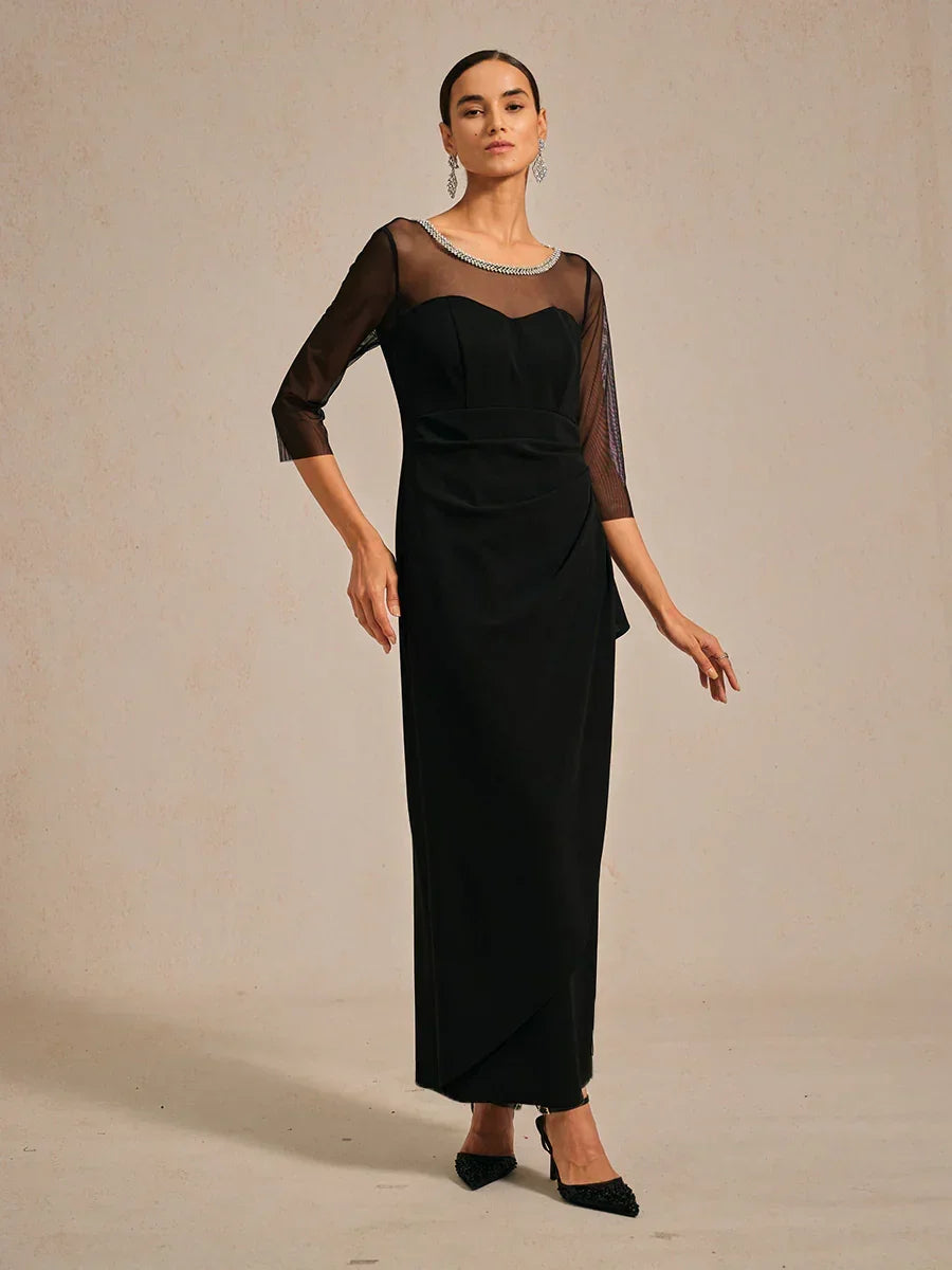 Robe de soirée élégante à encolure illusion perlée