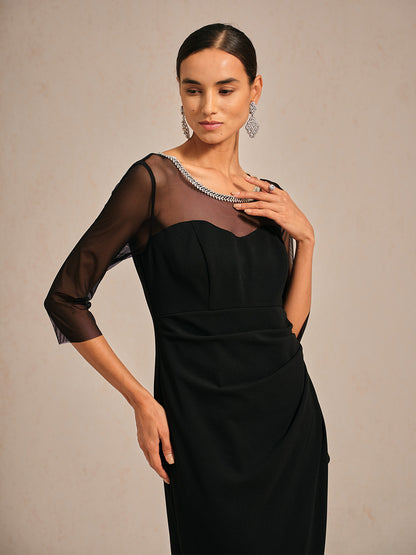 Elegant Beaded Illusion Neckline Formal Dress