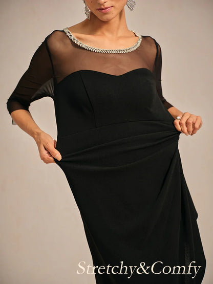 Elegant Beaded Illusion Neckline Formal Dress