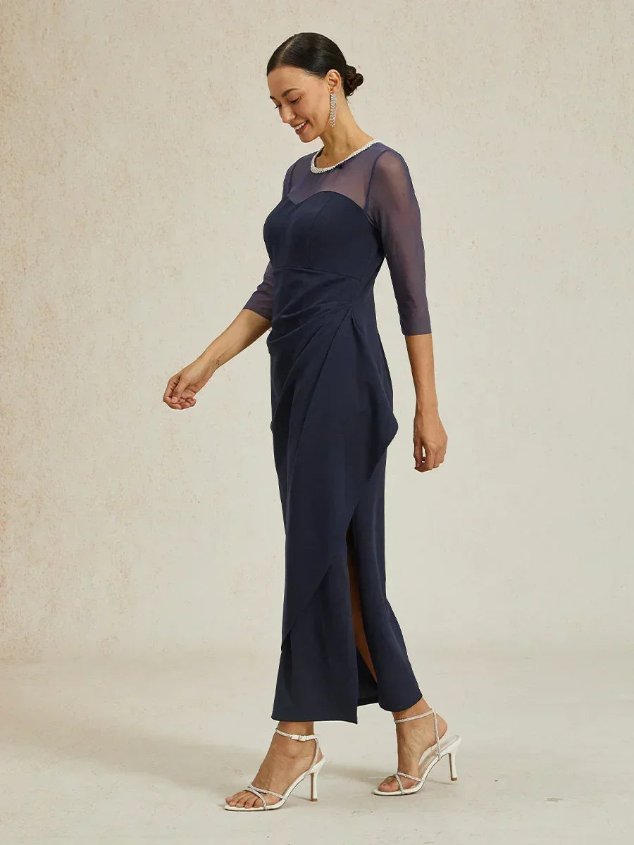 Elegantes formelles Kleid mit Perlenbesetztem Illusions-Ausschnitt