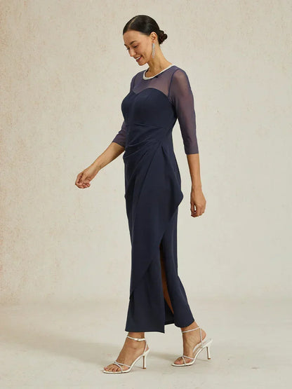 Elegantes formelles Kleid mit Perlenbesetztem Illusions-Ausschnitt