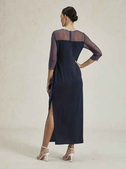 Elegantes formelles Kleid mit Perlenbesetztem Illusions-Ausschnitt
