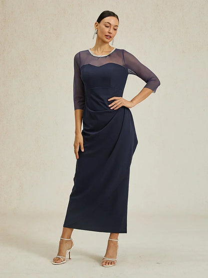Elegantes formelles Kleid mit Perlenbesetztem Illusions-Ausschnitt