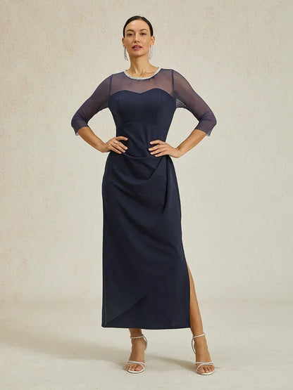 Elegantes formelles Kleid mit Perlenbesetztem Illusions-Ausschnitt