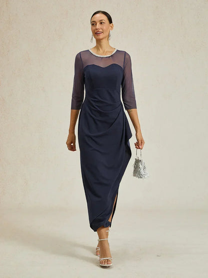 Elegantes formelles Kleid mit Perlenbesetztem Illusions-Ausschnitt
