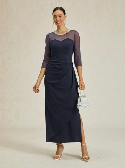 Elegantes formelles Kleid mit Perlenbesetztem Illusions-Ausschnitt