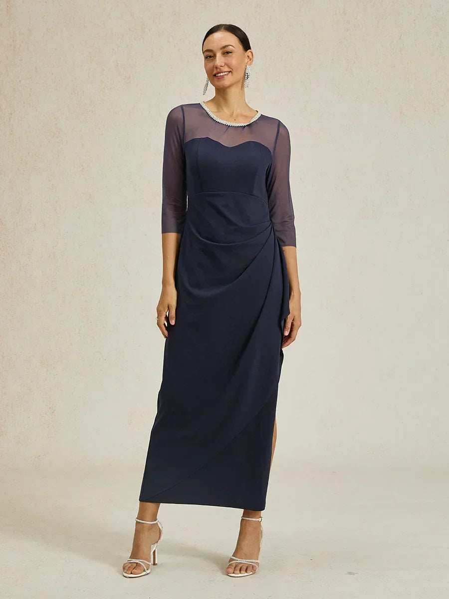 Elegantes formelles Kleid mit Perlenbesetztem Illusions-Ausschnitt