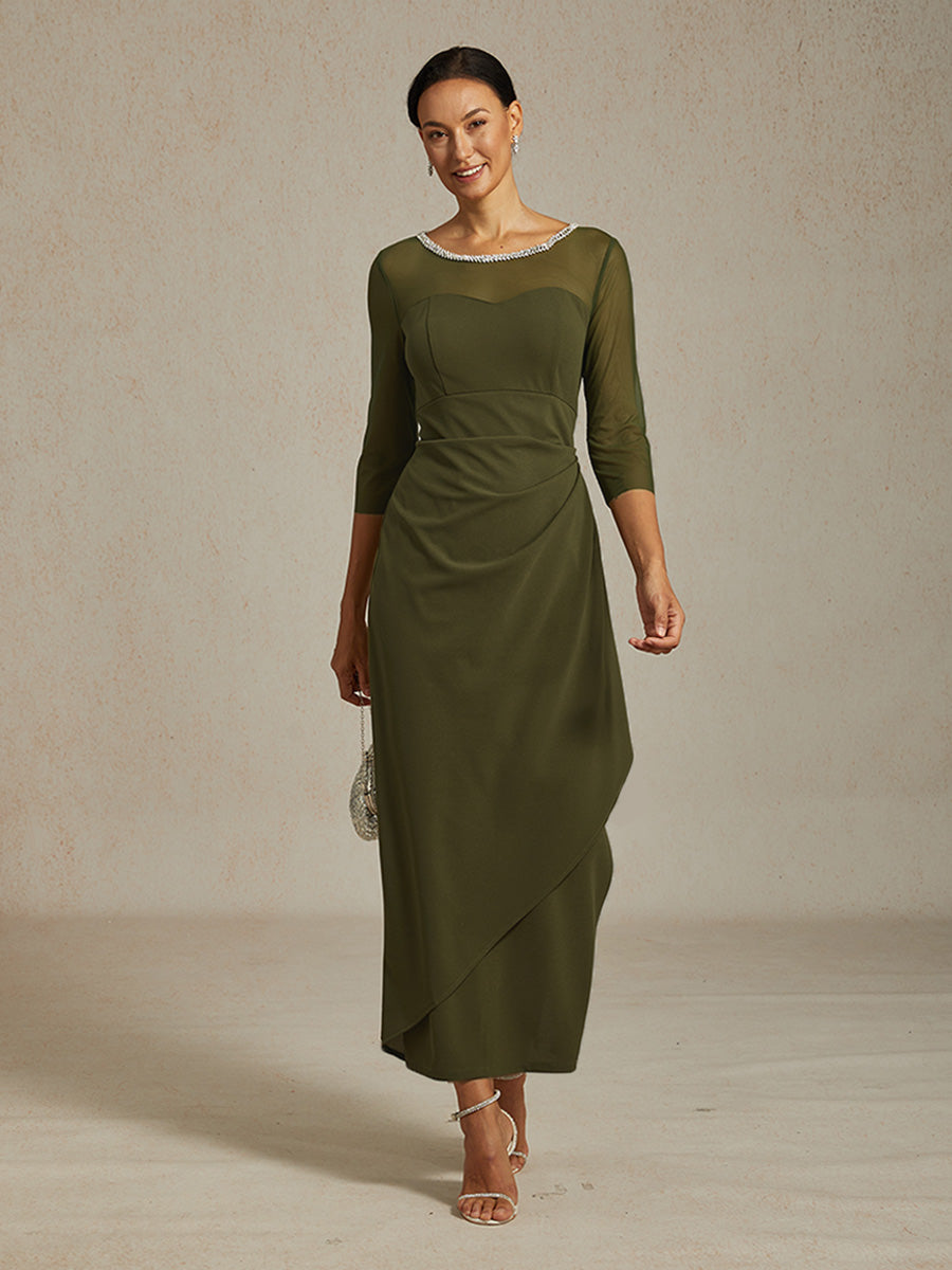 Elegant Beaded Illusion Neckline Formal Dress