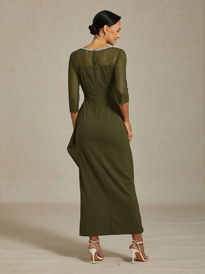 Elegant Beaded Illusion Neckline Formal Dress