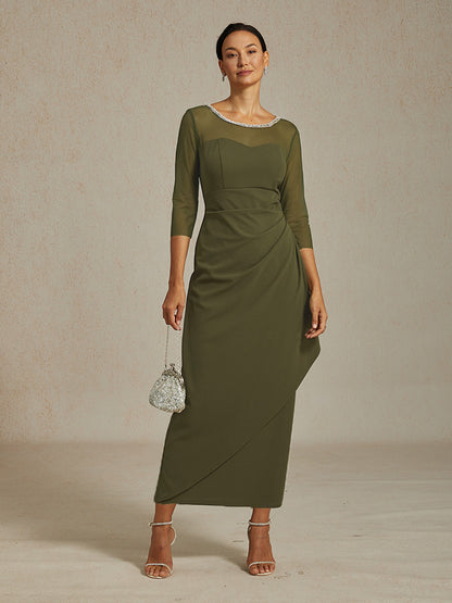 Elegant Beaded Illusion Neckline Formal Dress