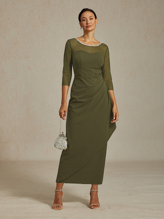 Elegant Beaded Illusion Neckline Formal Dress