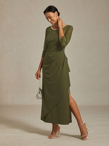 Elegant Beaded Illusion Neckline Formal Dress