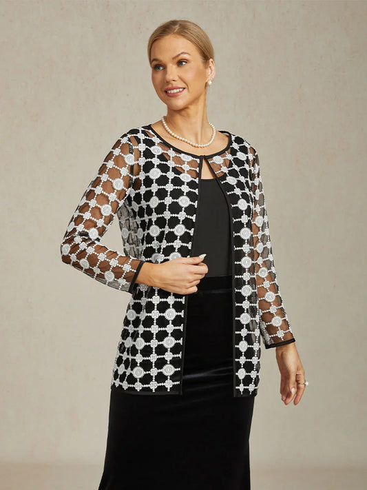 Geometric Polka Dot Embroidered Lace Jacket in Black and White