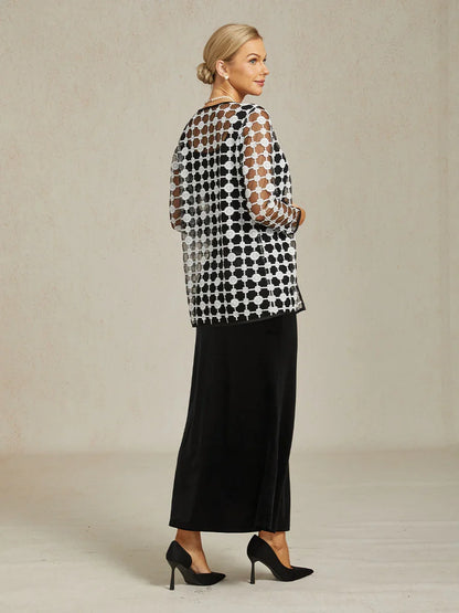 Geometric Polka Dot Embroidered Lace Jacket in Black and White