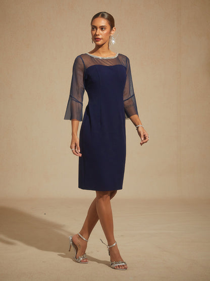 Elegant Fitted Cocktail Dress with Flared Sleeves